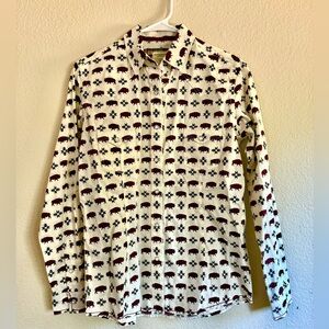 Southwestern Buffalo Print Western Pearl Snap Shirt, Size XS